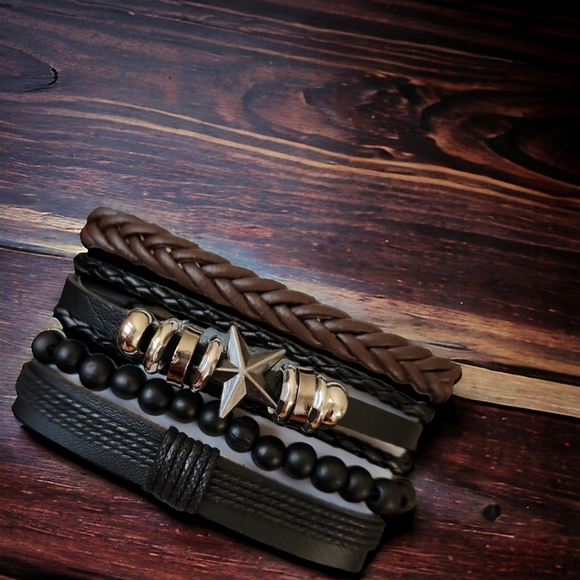 Unisex Leather Bracelet 4 Piece Set - Picture 5 of 8